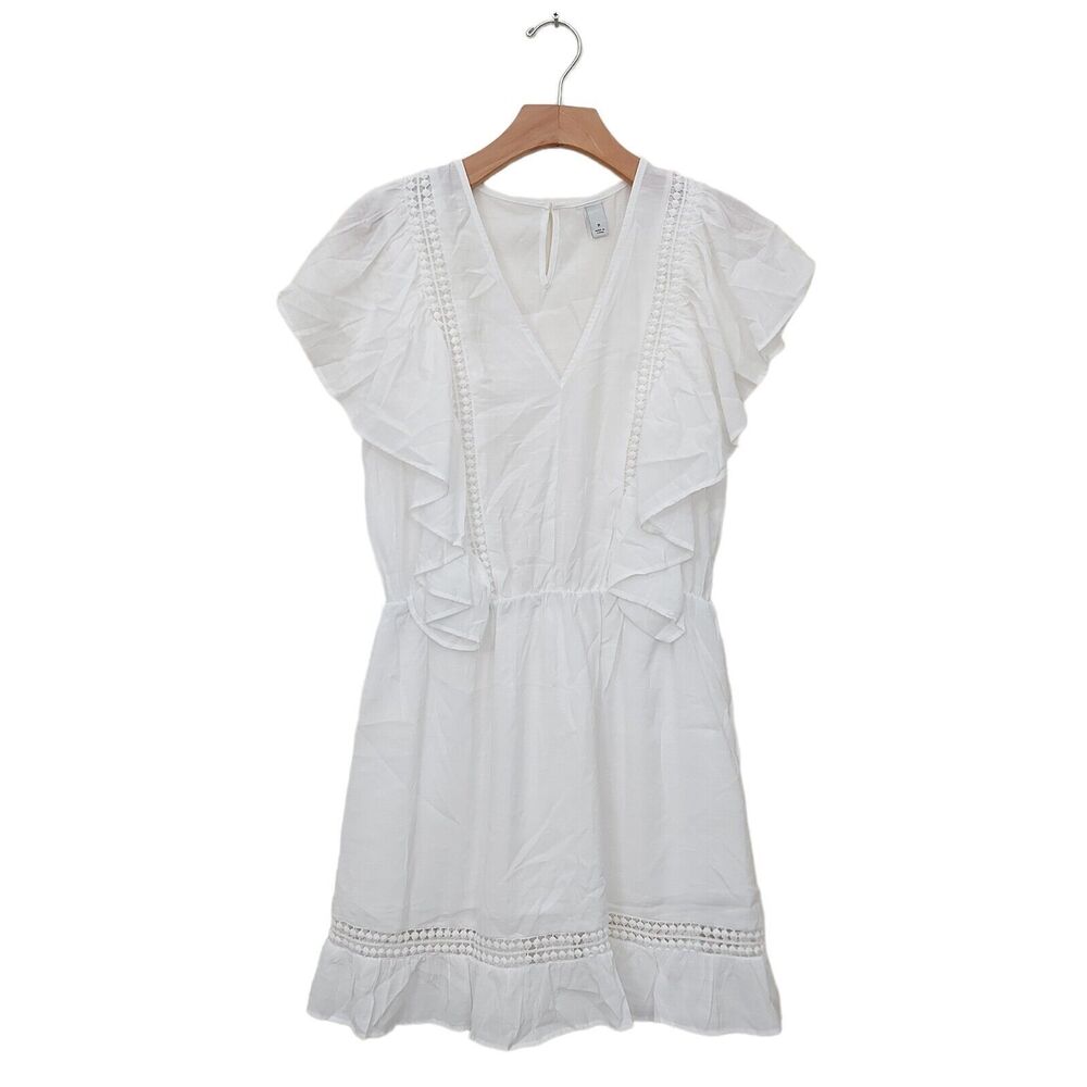And Ea Wy Mini Dress Womens White Medium V- Neck Butterfly Sleeve Boho Bohemian
